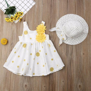 Polka Dot Blumen ärmelloses Kleid Sunhat Outfit (2 Farben)